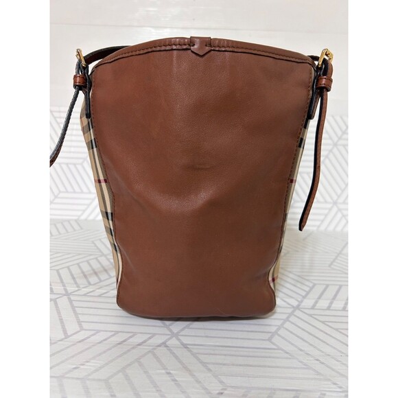 Burberry Beige Brown Leather Haymarket Check Canterbury Tote Shoulder Bag Italy - Picture 13 of 16